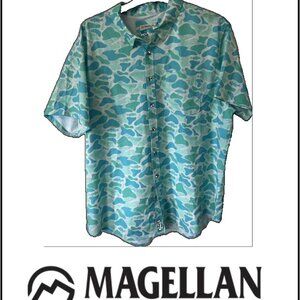 Magellan Outdoors Men's Blue Camo Shore and Line Washed Out Fishing Shirt